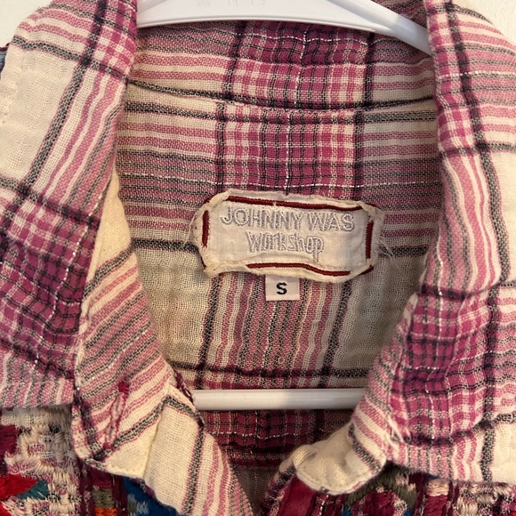 Johnny Was Workshop Pink Button Up Tie Waist Top Small - Picture 7 of 7